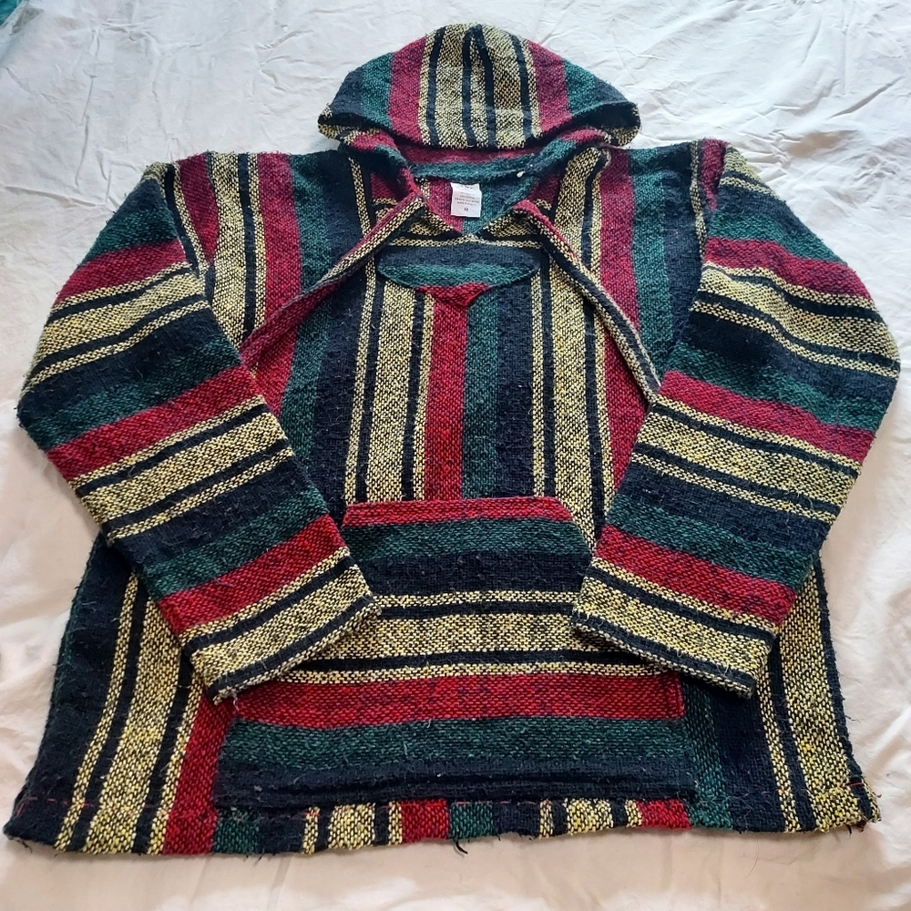 Vibrant Red and Green Striped Hoodie
